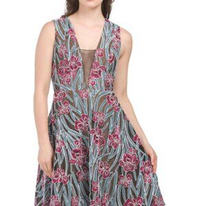DRESS THE POPULATION Embroidered Midi Dress
